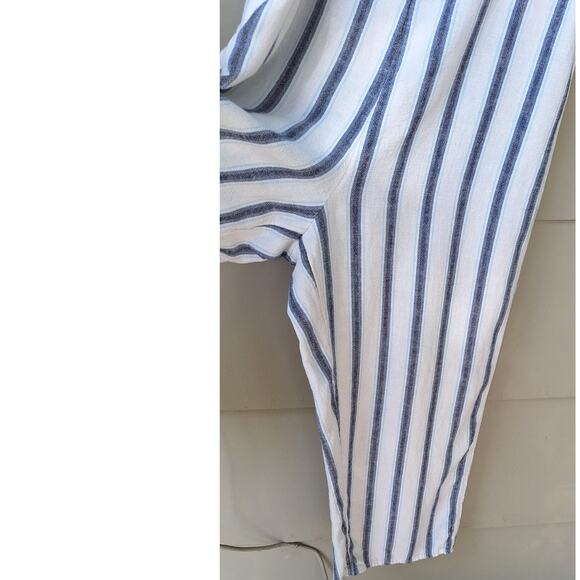Old Navy Linen Blend Wide Leg Cropped Stripped Jumpsuit White-Blue Size M - Picture 8 of 9